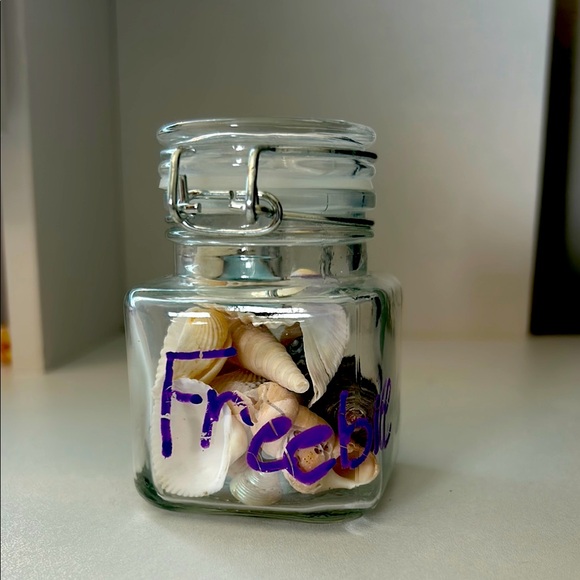 Other - Glass Jar with Seashells and Purple Text